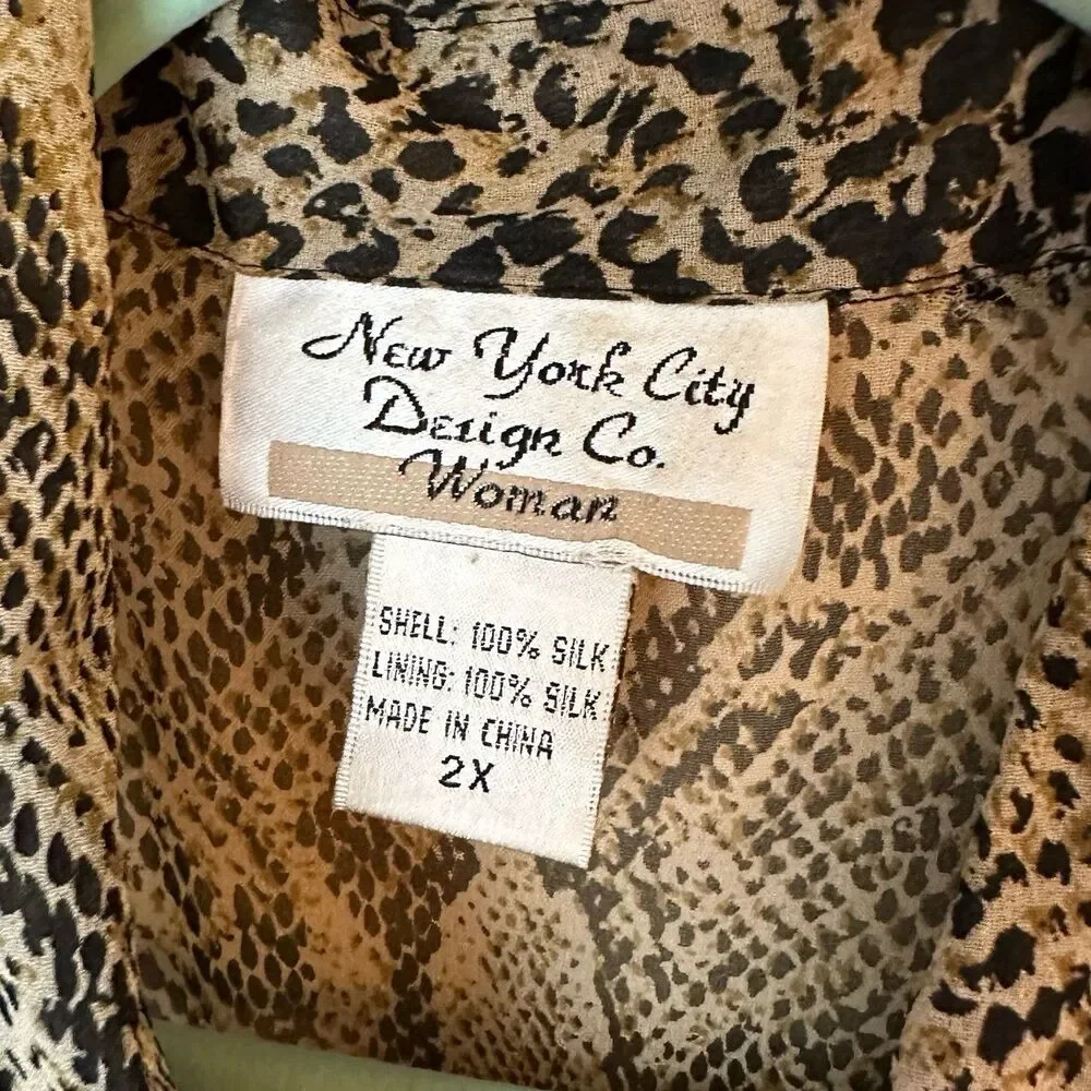 Vintage Snake Print Sheer 100% Silk Camp Shirt Plus Size 2X